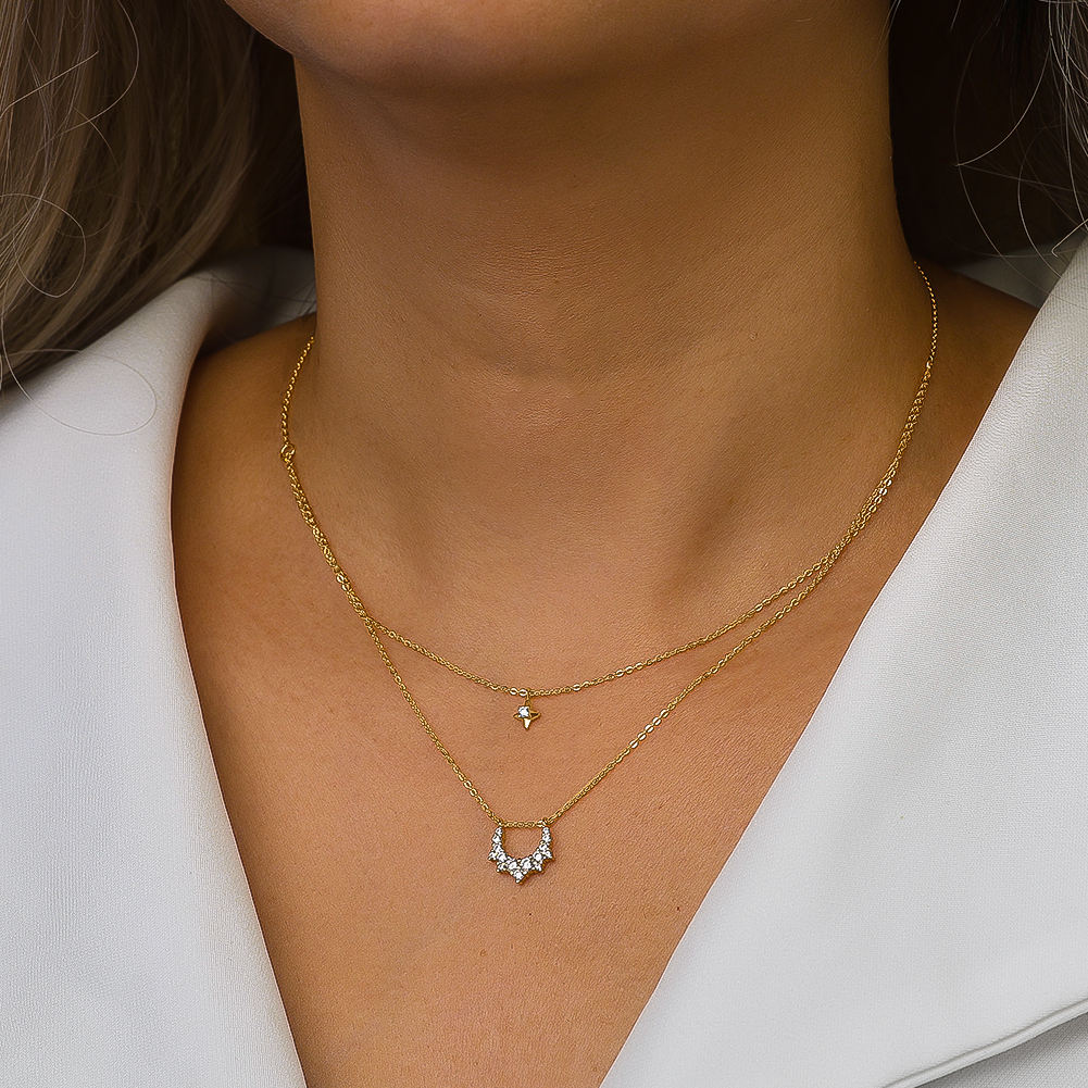 Hexagon Zircon Double-Layer Necklace