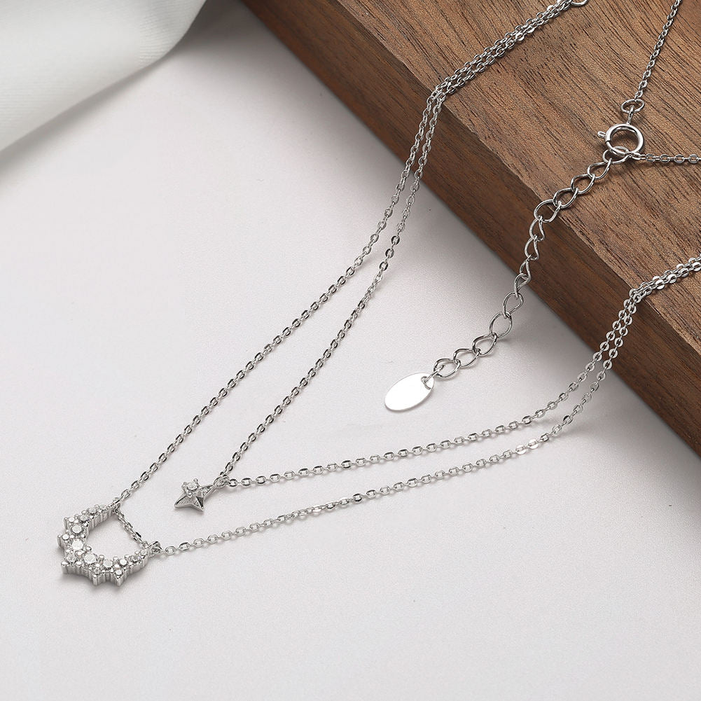 Hexagon Zircon Double-Layer Necklace