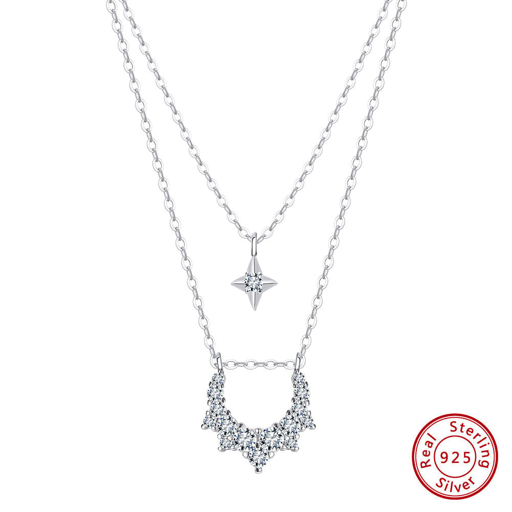 Hexagon Zircon Double-Layer Necklace