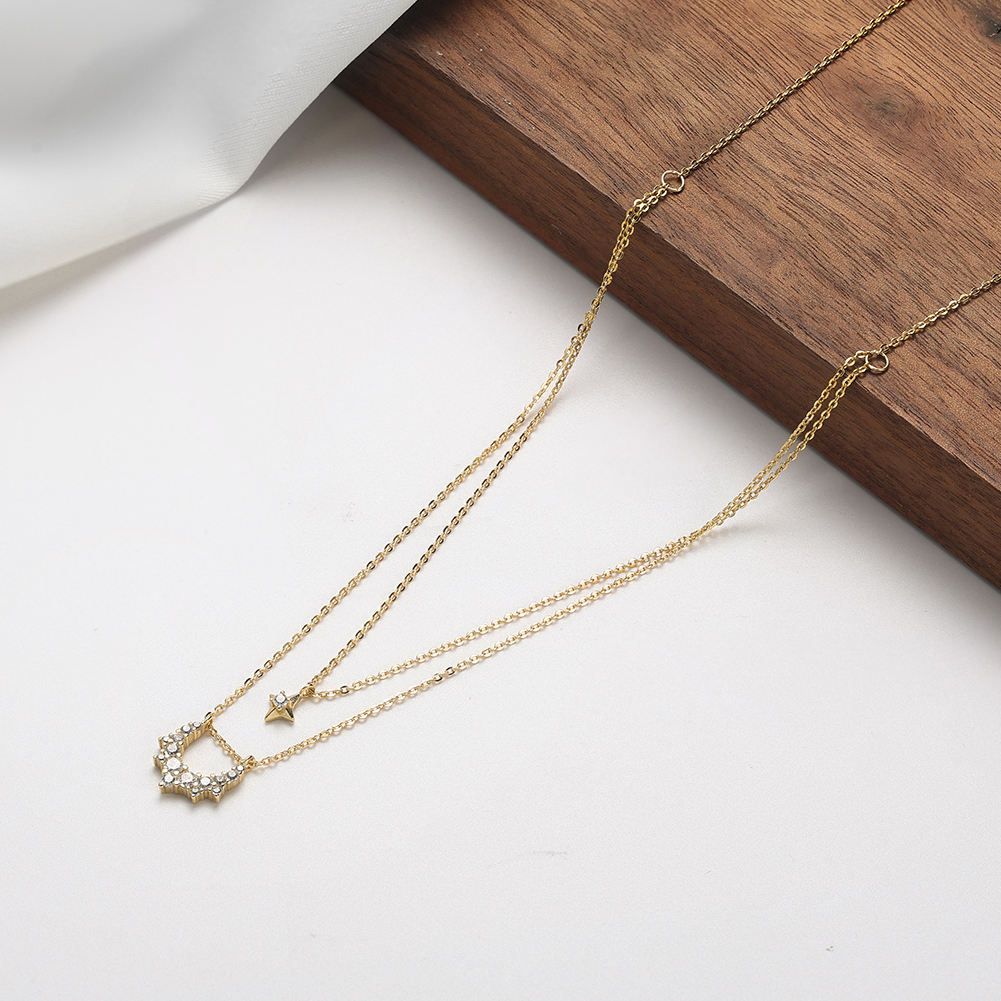 Hexagon Zircon Double-Layer Necklace