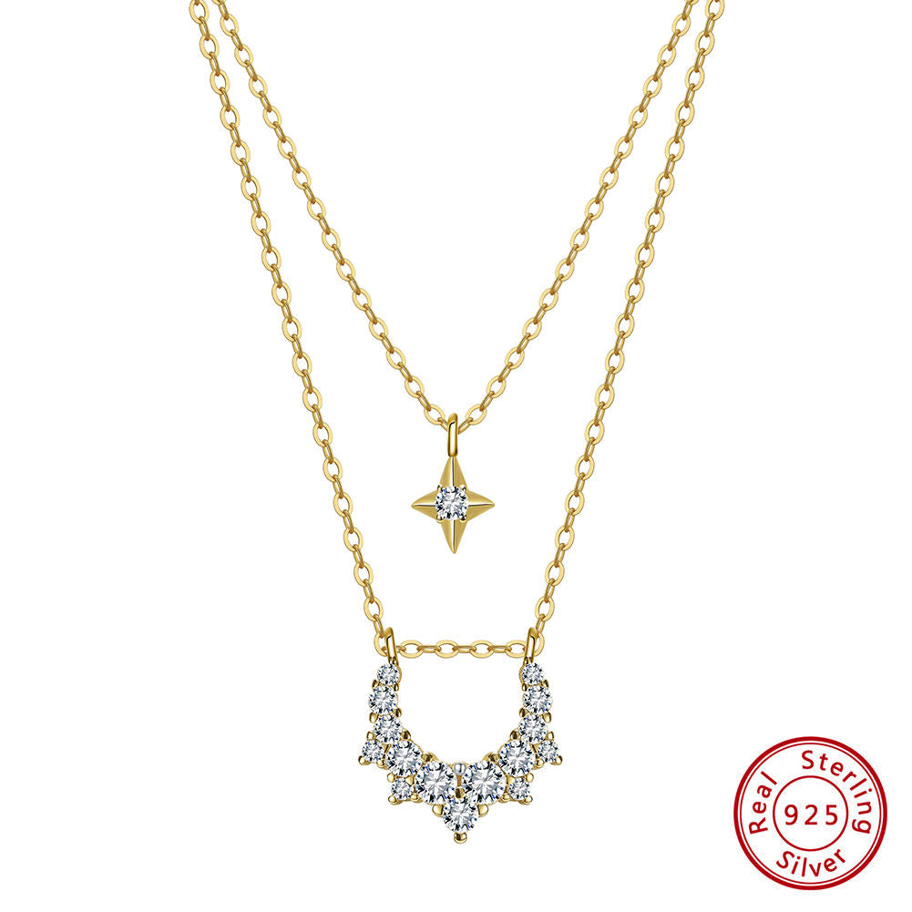 Hexagon Zircon Double-Layer Necklace