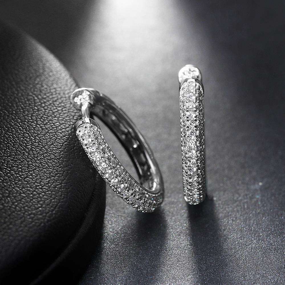 Zircon Hoop Earrings – Classic Rhodium Finish