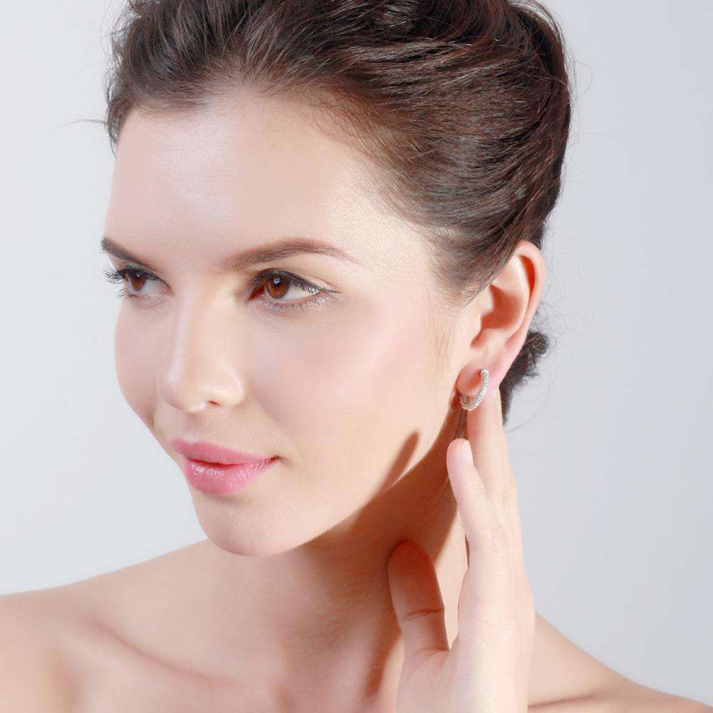 Zircon Hoop Earrings – Classic Rhodium Finish