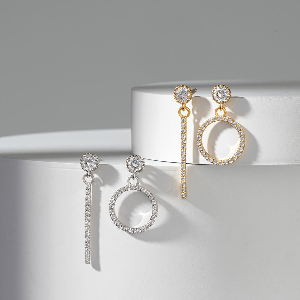 Statement Circle Drop Earrings – Zircon Finish