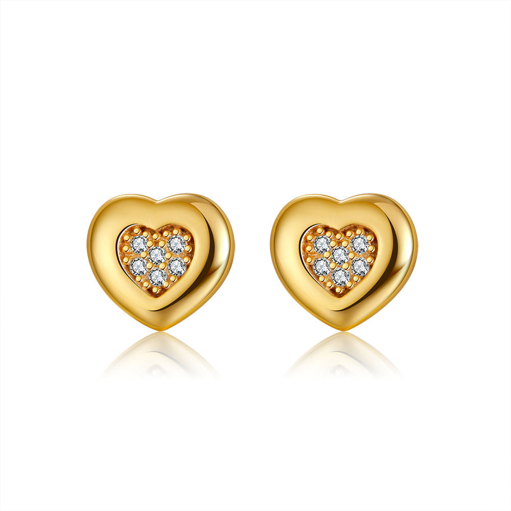 Heart Stud Earrings – 925 Sterling Silver with Zircon