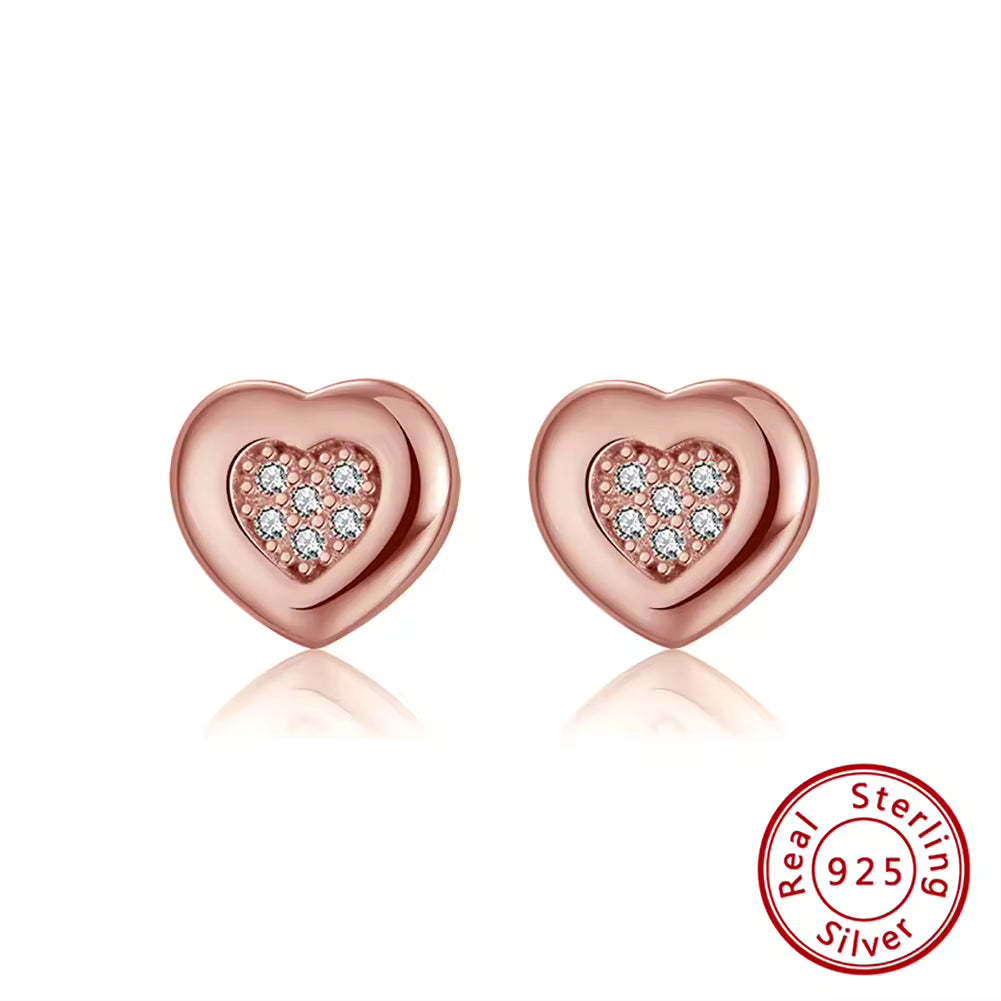Heart Stud Earrings – 925 Sterling Silver with Zircon